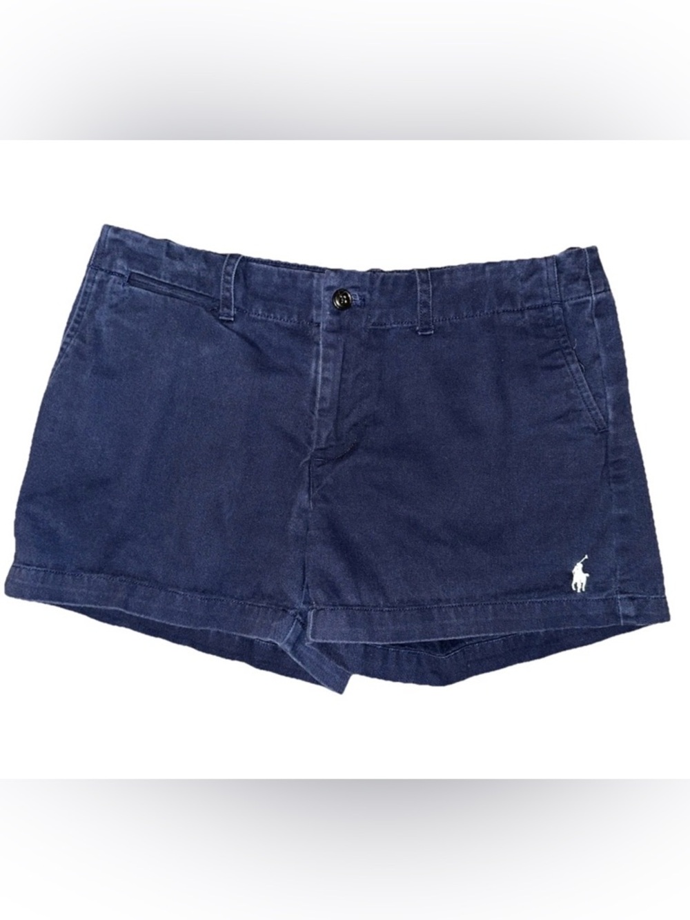 Ralph Lauren Sport Women’s Size 2 100% Cotton Chino Shorts Navy Blue White Pony
